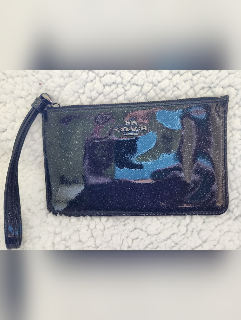 Coach Iridescent Patent Leather Wristlet - Blue - Picture 6 of 8